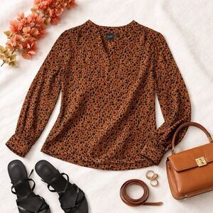 GAP Cheetah Print Blouse Brown Black Animal Print Top Boho Y2K Long Sleeve M